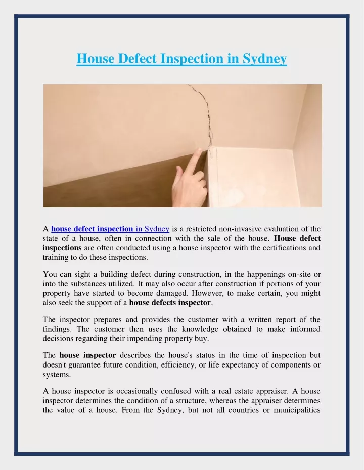 house defect inspection in sydney