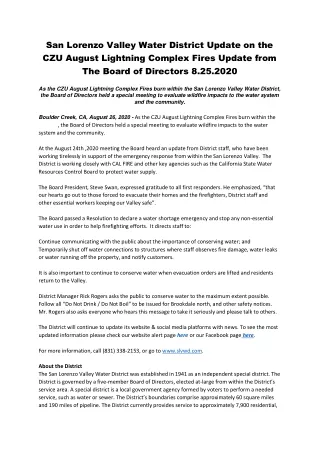 san lorenzo valley water district update
