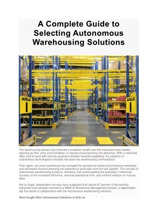 A Complete Guide to Selecting Autonomous Warehousing Solutions