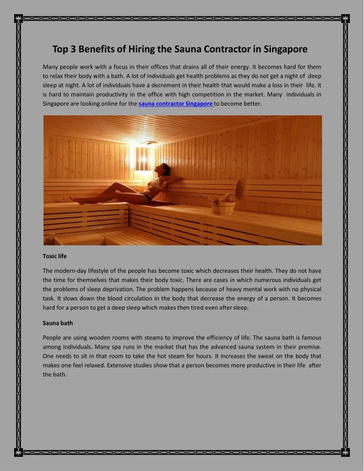 top 3 benefits of hiring the sauna contractor