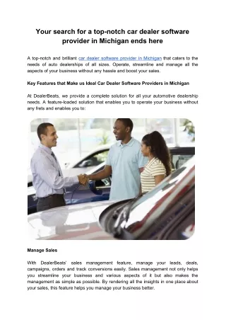 Car Dealer Software Provider in Michigan