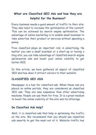What are Classified SEO Ads and how they are helpful for the Business?