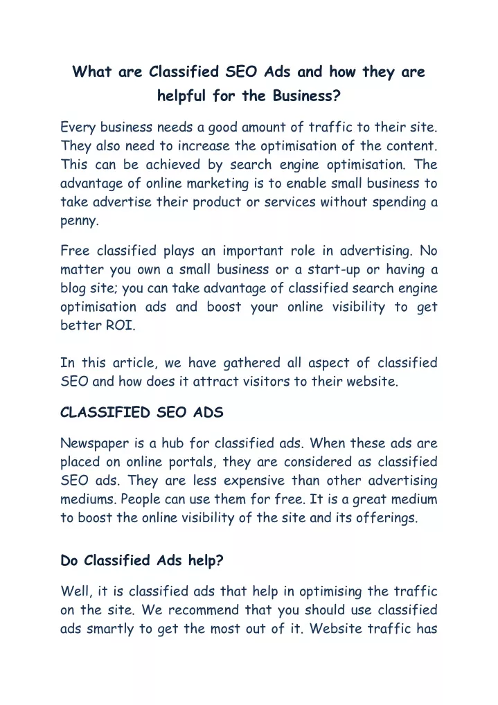 what are classified seo ads and how they