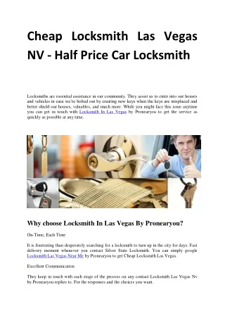 Cheap Locksmith Las Vegas NV ------------ Half Price Car Locksmith