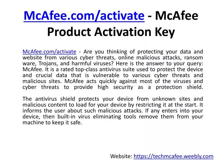 mcafee com activate mcafee product activation key