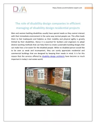 The role of disability design companies in efficient managing of disability design residential projects