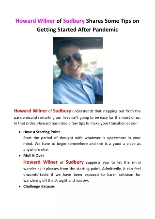 howard wilner of sudbury shares some tips