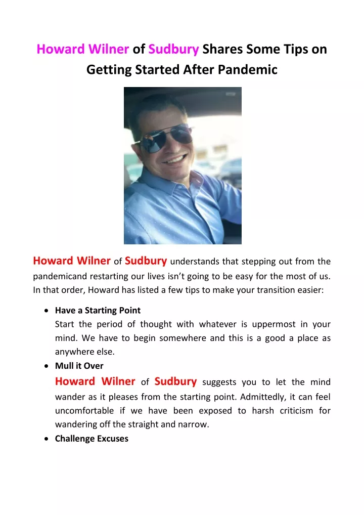 howard wilner of sudbury shares some tips