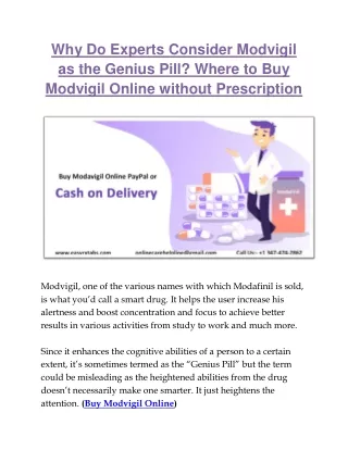 Why Do Experts Consider Modvigil as the Genius Pill? Where to Buy Modvigil Online without Prescription