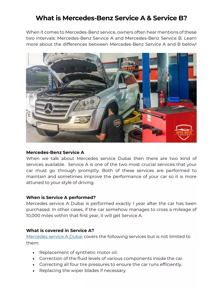 what is mercedes benz service a service b