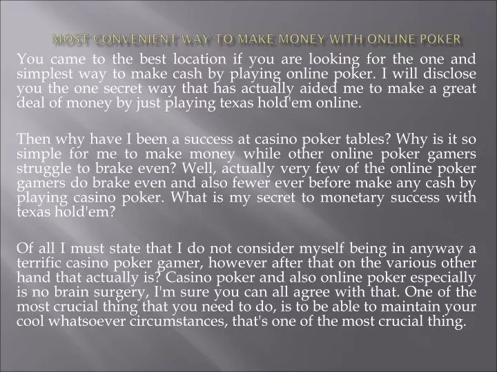 most convenient way to make money with online poker