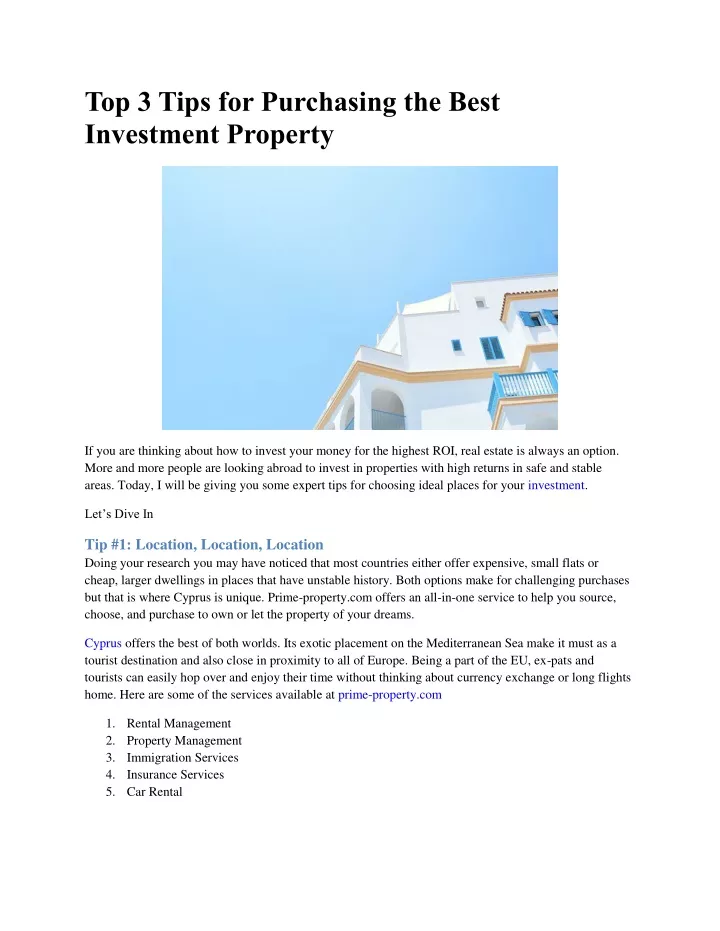 top 3 tips for purchasing the best investment