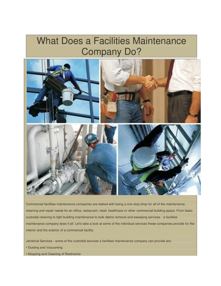 what does a facilities maintenance company do
