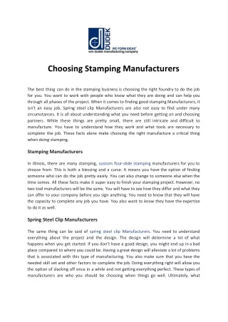 choosing stamping manufacturers