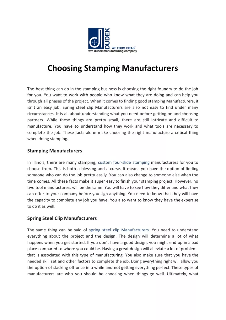 choosing stamping manufacturers