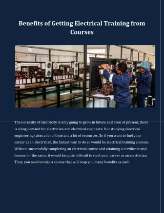 Benefits of Getting Electrical Training from Courses