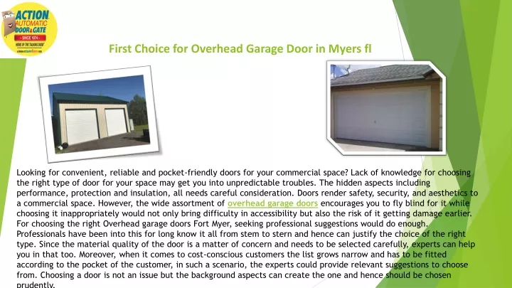 first choice for overhead garage door in myers fl