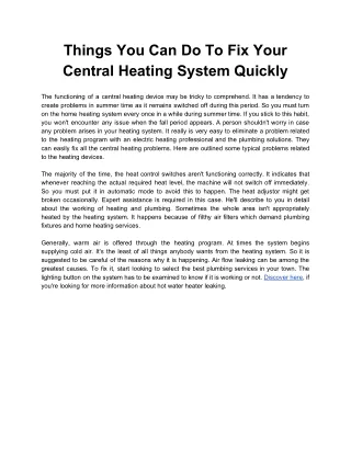 Things You Can Do To Fix Your Central Heating System Quickly