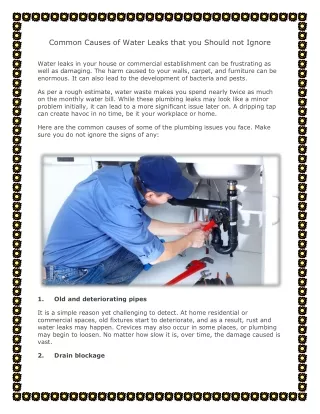common causes of water leaks that you should