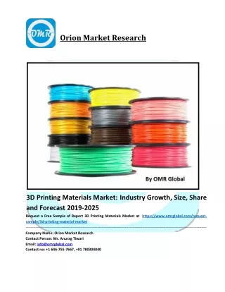 3D Printing Materials Market Growth, Size, Share, Industry Report and Forecast to 2025