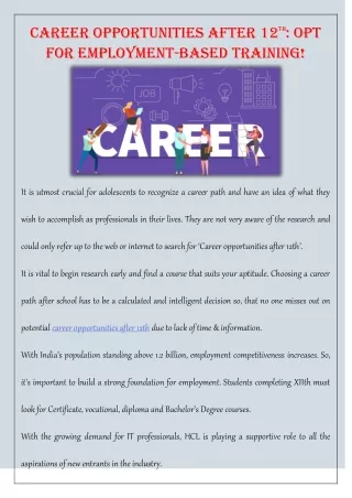 career opportunities after 12 for employment