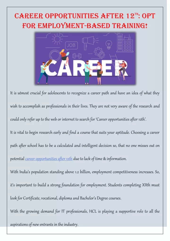 career opportunities after 12 for employment