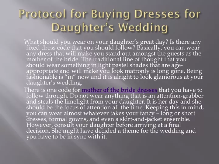 protocol for buying dresses for daughter s wedding