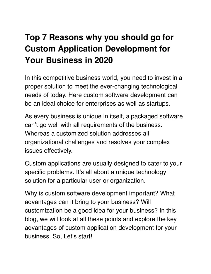 top 7 reasons why you should go for custom application development for your business in 2020