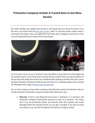 Primesohrs Company Limited: A Trusted Store to Get Wine Aerator