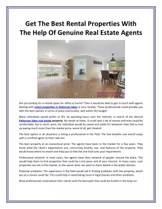 Get The Best Rental Properties With The Help Of Genuine Real Estate Agents