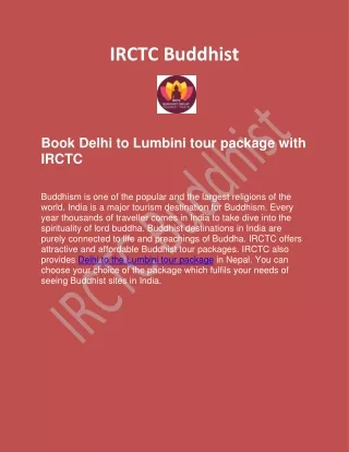 Get Delhi To Lumbini Tour Package | IRCTC Buddhist