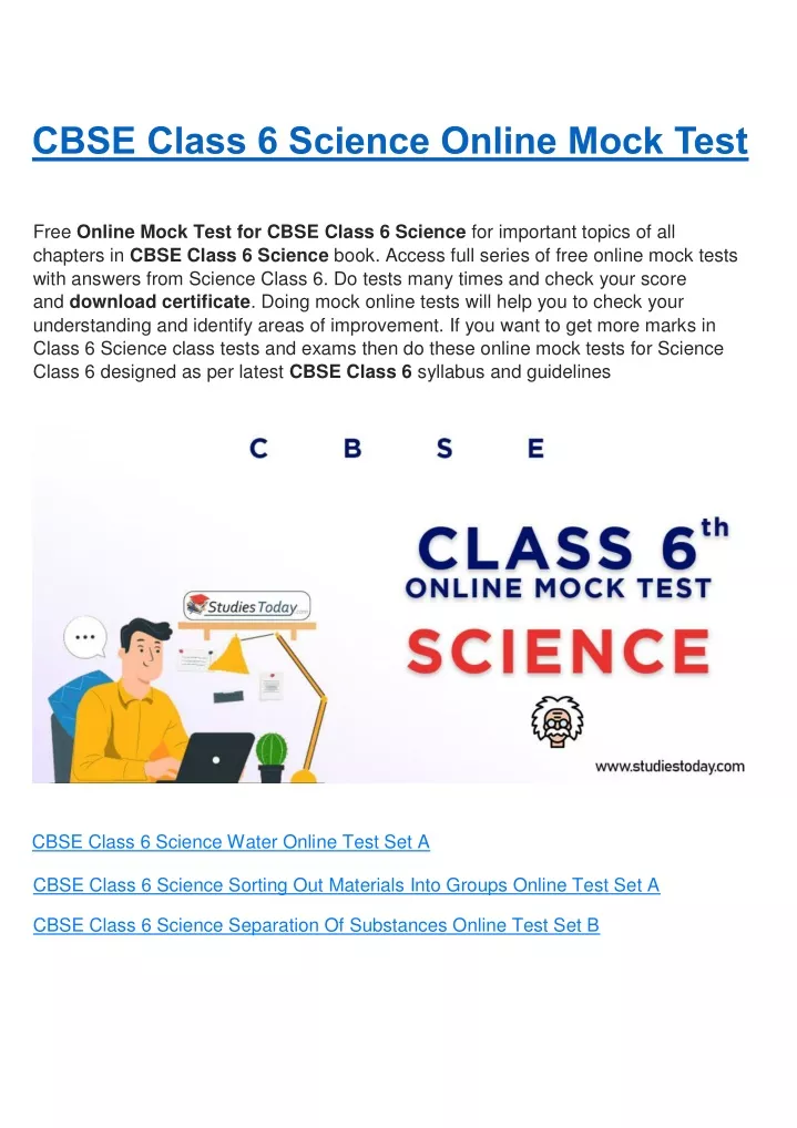 cbse class 6 science online mock test