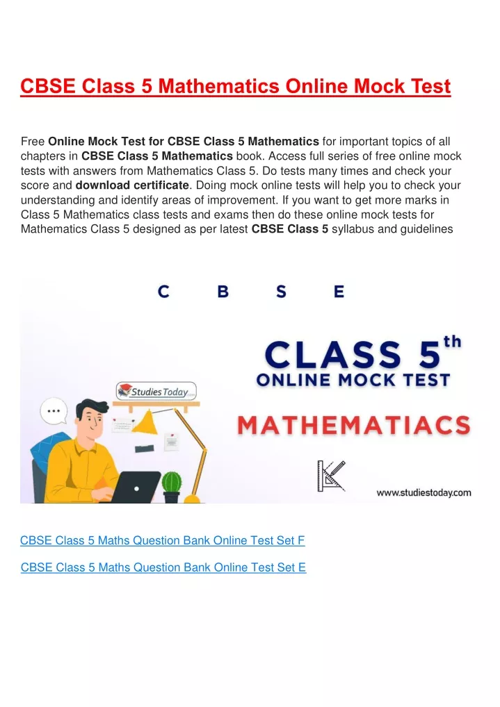 cbse class 5 mathematics online mock test