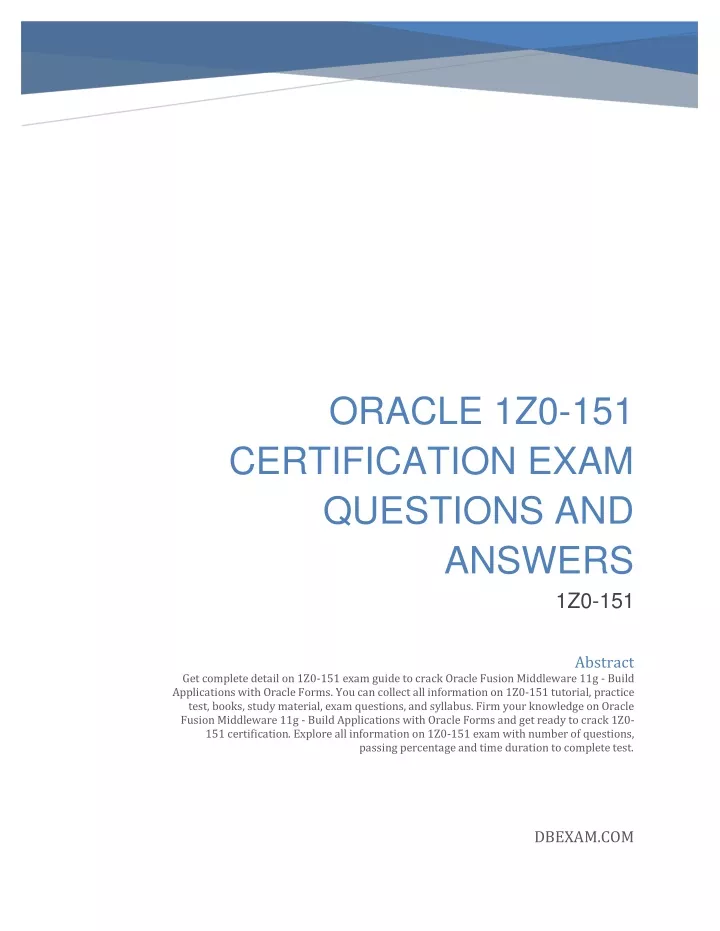oracle 1z0 151 certification exam questions and