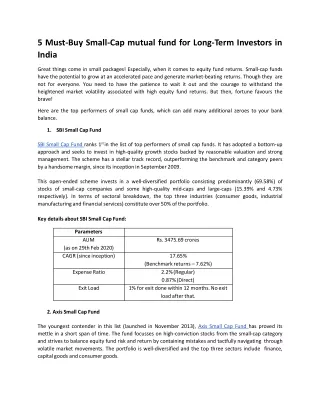 5 must buy small cap mutual fund for long term