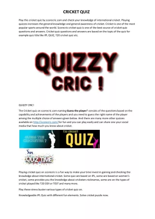 Cricket quiz- Try out this interesting quiz on cricket | IPL Quiz