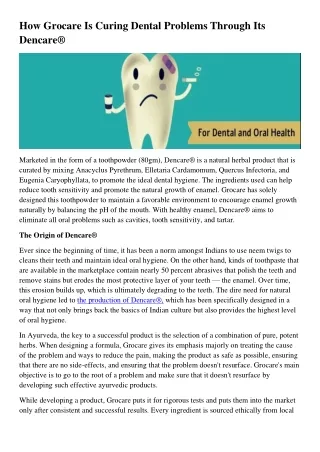 How Grocare Is Curing Dental Problems Through Its Dencare®