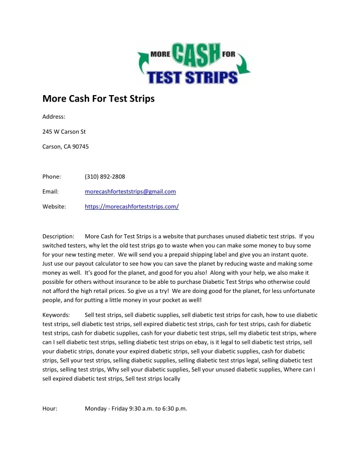 more cash for test strips