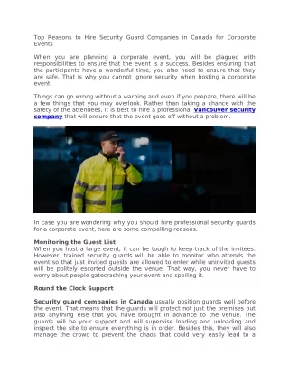 Top Reasons to Hire Security Guard Companies in Canada for Corporate Events - Potential Security
