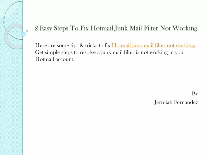 2 easy steps to fix hotmail junk mail filter not working