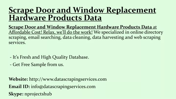 scrape door and window replacement hardware products data