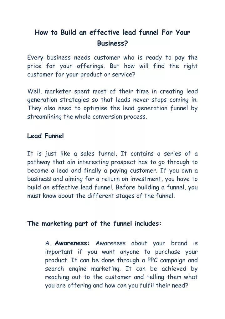 how to build an effective lead funnel for your