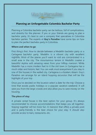 planning an unforgettable colombia bachelor party