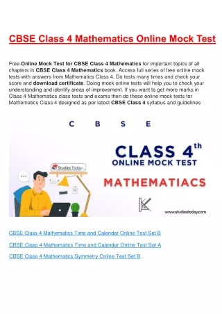 cbse class 4 mathematics online mock test