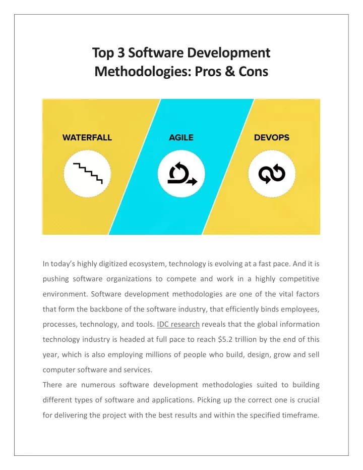 top 3 software development methodologies pros cons