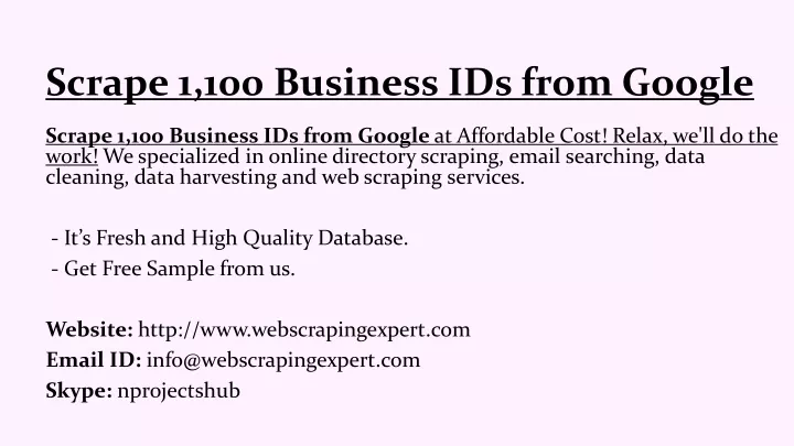 scrape 1 100 business ids from google