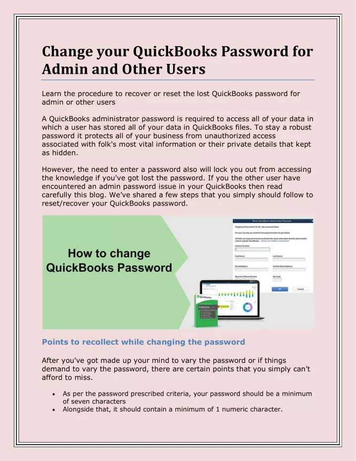 change your quickbooks password for admin