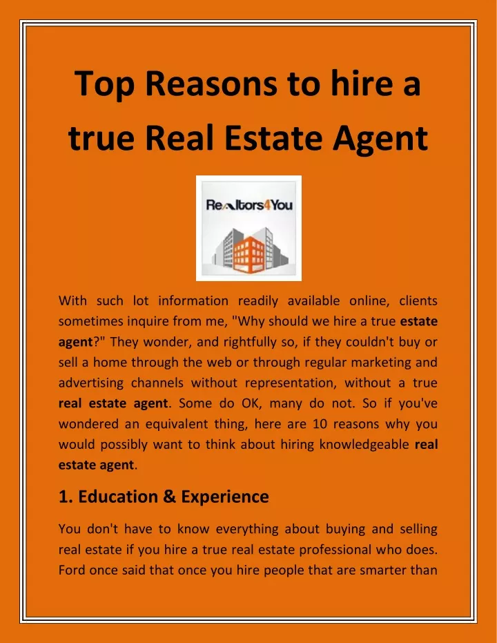 top reasons to hire a true real estate agent
