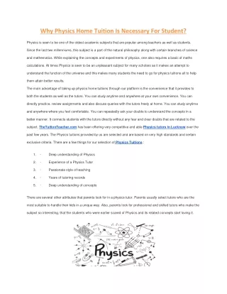 why physics home tuition is necessary for student