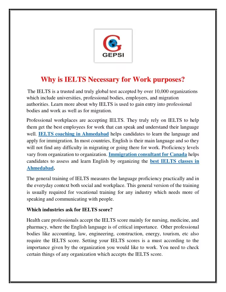 why is ielts necessary for work purposes